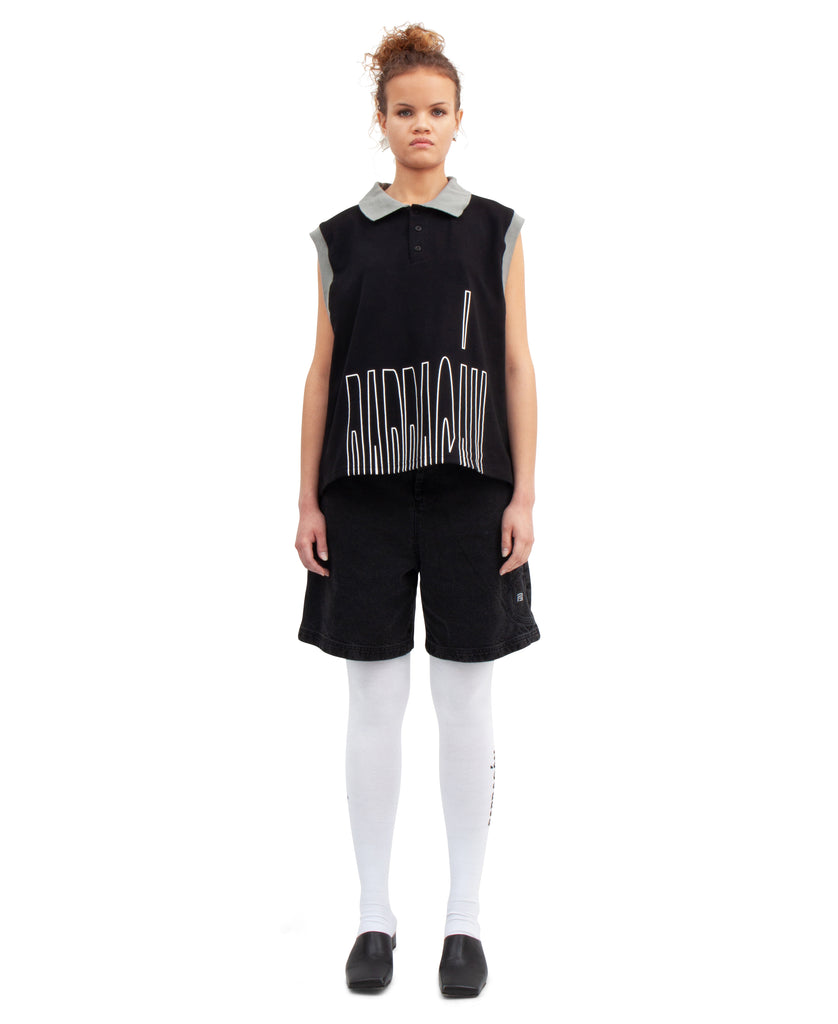 SLEEVELESS RINGER POLO SHIRT BLACK