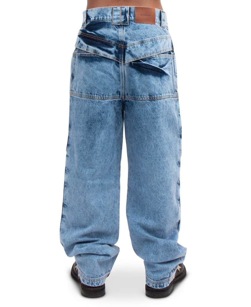 PLATANO BAGGY KNEE POCKET JEANS ACID BLUE