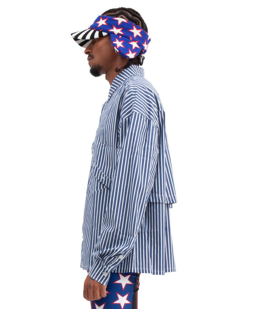TOP UP BUTTON-DOWN SHIRT NAVY WHITE STRIPES