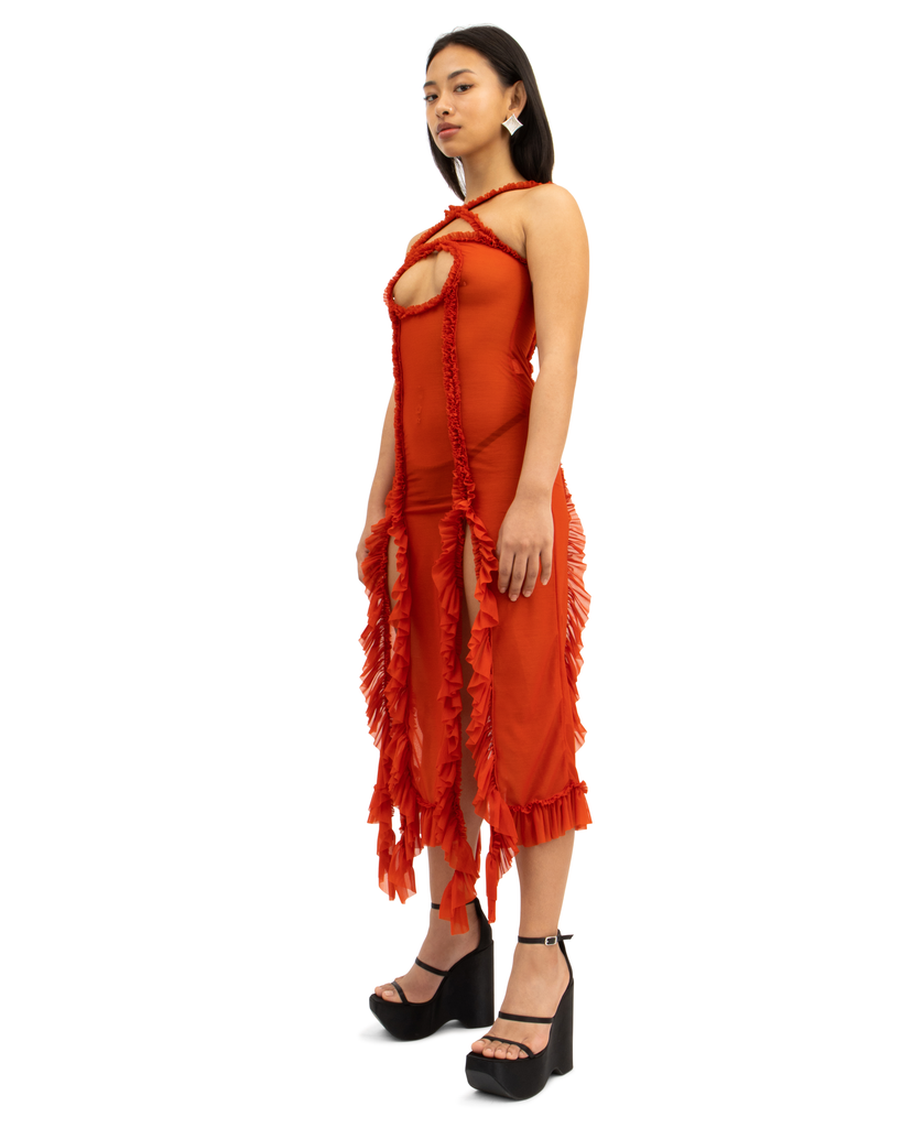 XOCHI RUFFLE RED DRESS *online exclusive*