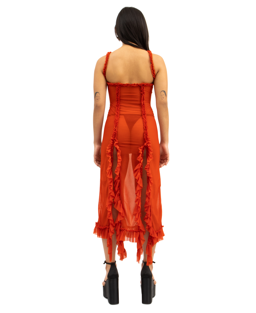XOCHI RUFFLE RED DRESS *online exclusive*