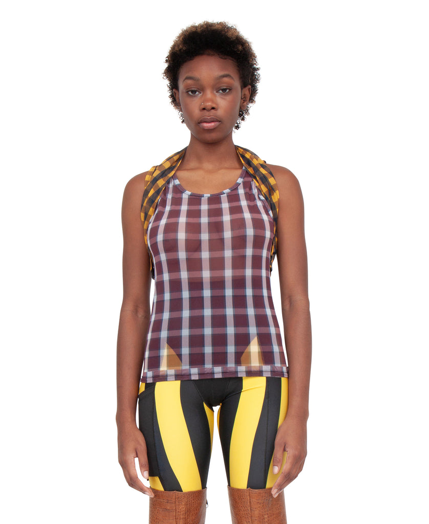 PLAID DOUBLE LAYER TANK TOP