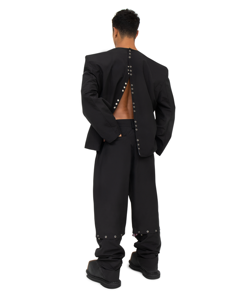 PLAID + BLACK PANELED BAGGY TROUSERS